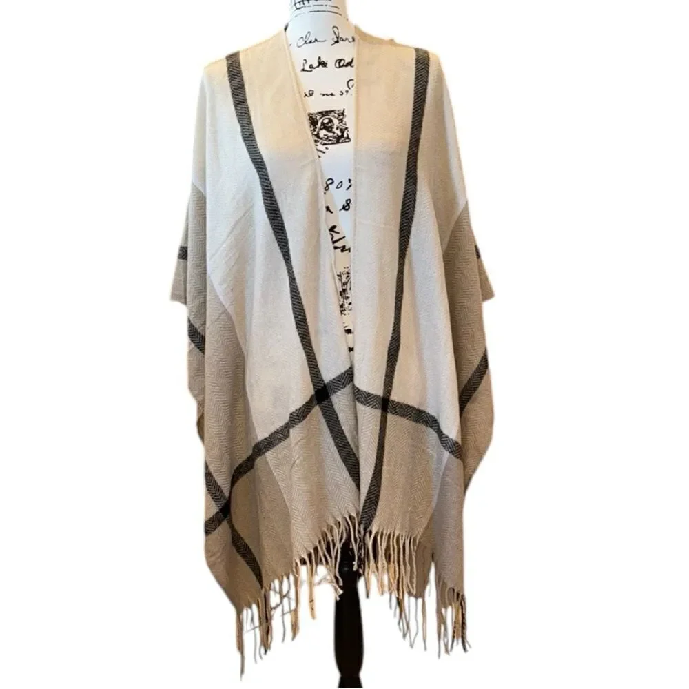three dots Miranda Plaid Cashmere Blend Wrap OS NWT